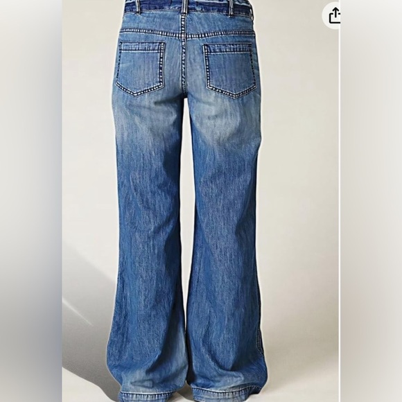 Flamingals Women's Pocket Detail Wide Leg Jeans Low Waist Vintage Pants XL - Picture 4 of 9